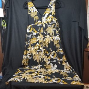 TROPICAL PALM TREE PRINT SLEEVELESS midi DRESS H&M